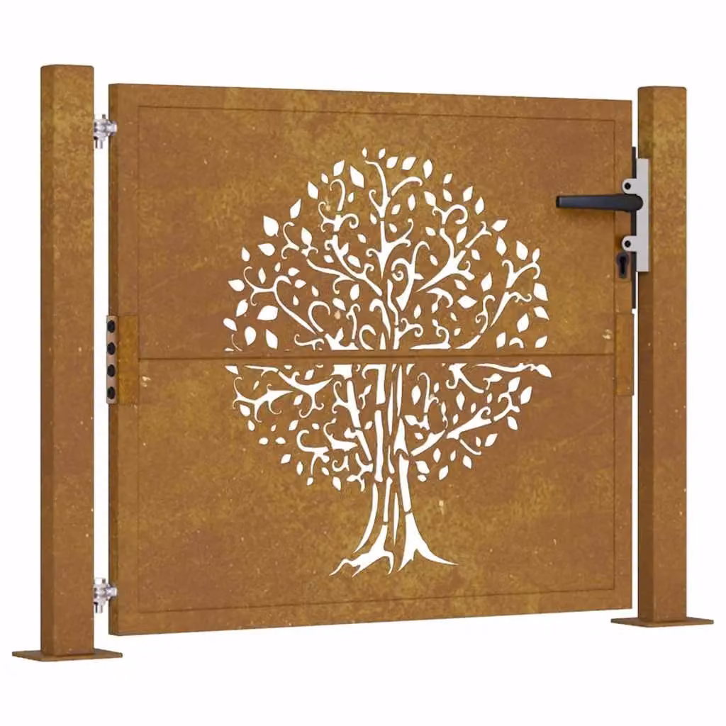 Berkfield Home Garden Gate in Brown Corten Steel with Tree Design, W: 80 cm, H: 105 cm – 2