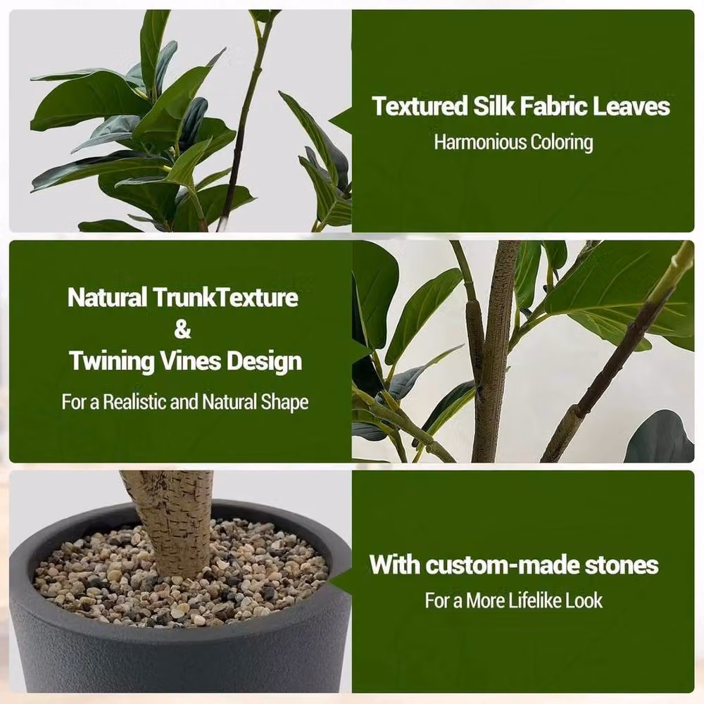 VOGREX Artificial Ficus Fig Tree with Planter Pot, Green, Height: 150 cm – 6