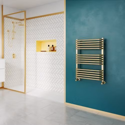 UK Radiators Crossmoor Round Tube Designer Heated Towel Rail in Brushed Brass, H: 73.6 cm, W: 50 cm – 2