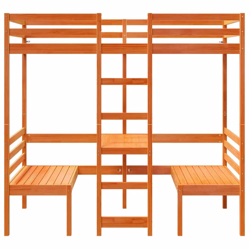 Berkfield Home Loft Bed Frame with Desk and Chairs in Wax Brown Solid Pine Wood, W/D/H: 90 x 190 cm – 3