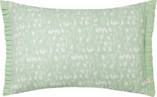 Belle Floral Cotton Cushion in Sage Green with Feather and Polyester Filling