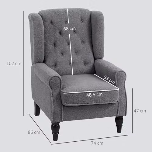 HOMCOM Retro Fabric Accent Armchair with Solid Wood Frame in Grey – 5