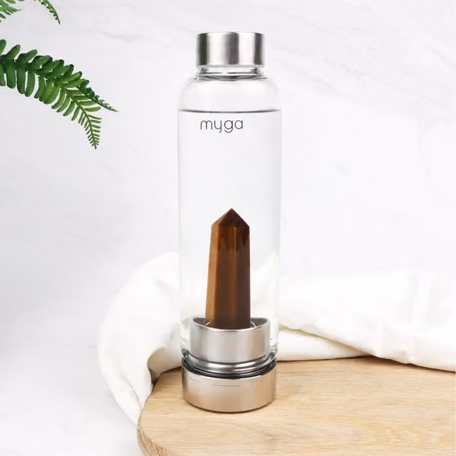 Myga Tiger's Eye Crystal Glass Water Bottle in Brown and Transparent