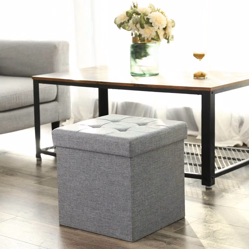 Kelvenix Light Grey Padded Storage Ottoman Cube Box – 2
