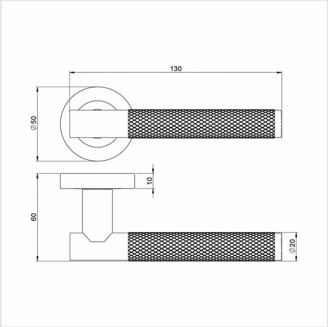 Golden Grace Knurled T-Bar Euro Lock Door Handle Set with Rosette and Hinges in Satin Brass