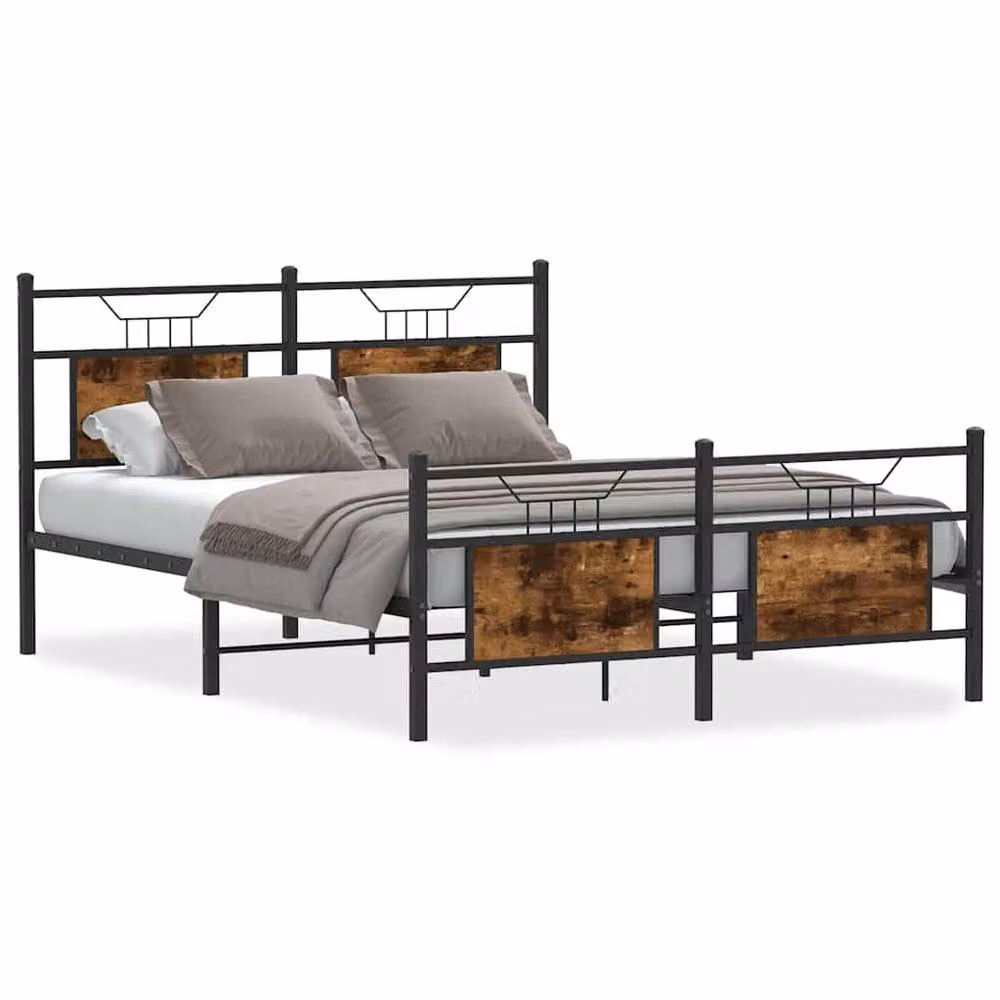 Berkfield Home Durable Industrial Bed Frame in Smoked Oak and Brown, W/D/H: 190 x 140 x 91.5 cm – 3