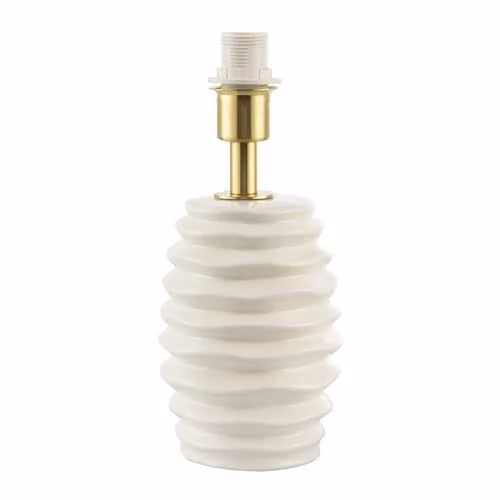 Happy Homewares Modern White Gloss Ceramic Table Lamp Base with Gold Details, H 24 cm x W 11 cm x D 11 cm