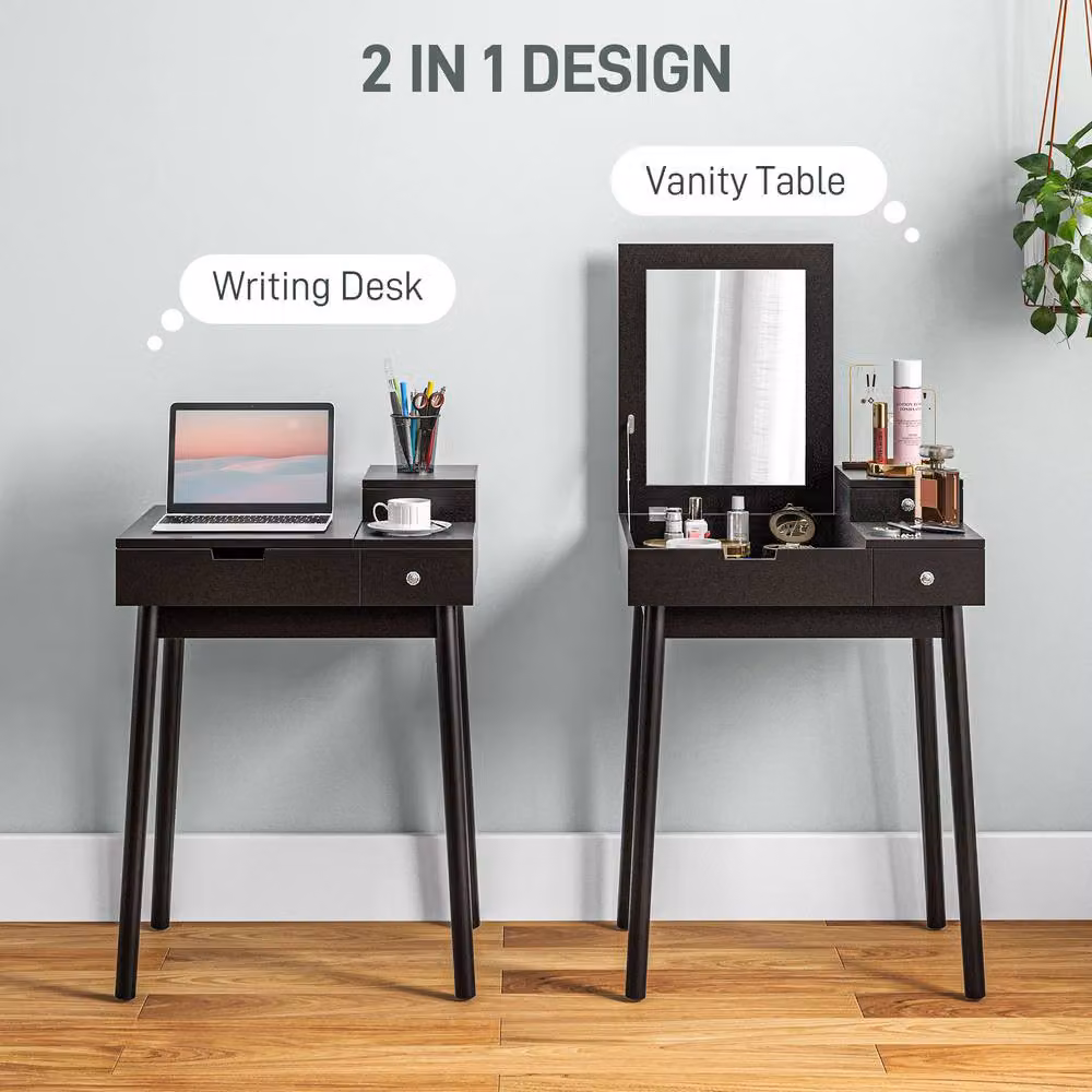 STILVORA Modern Dressing Table with Flip-up Mirror and 2 Drawers in Black – 3