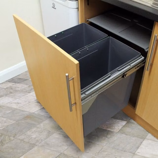 KuKoo 90L Pull Out Recycle Waste Bin with Flip Lid and Soft Close, Grey
