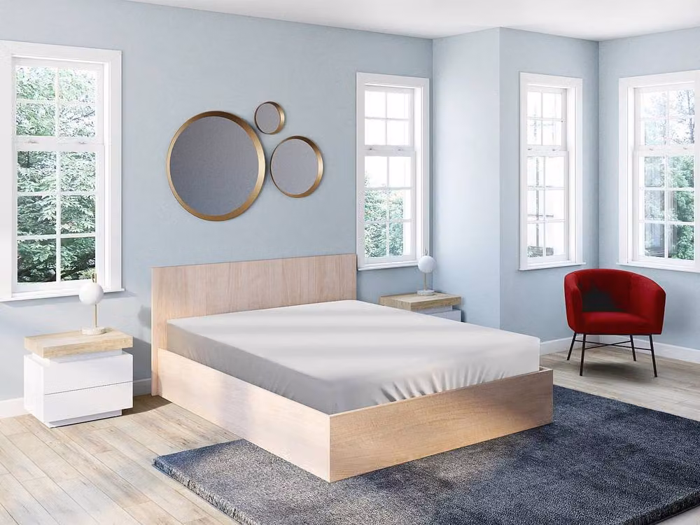 Vente-unique ELPHEGE Lift-Up Storage Bed in Light Oak and Beige, W/D/H: 160 x 200 x 78 cm – 3