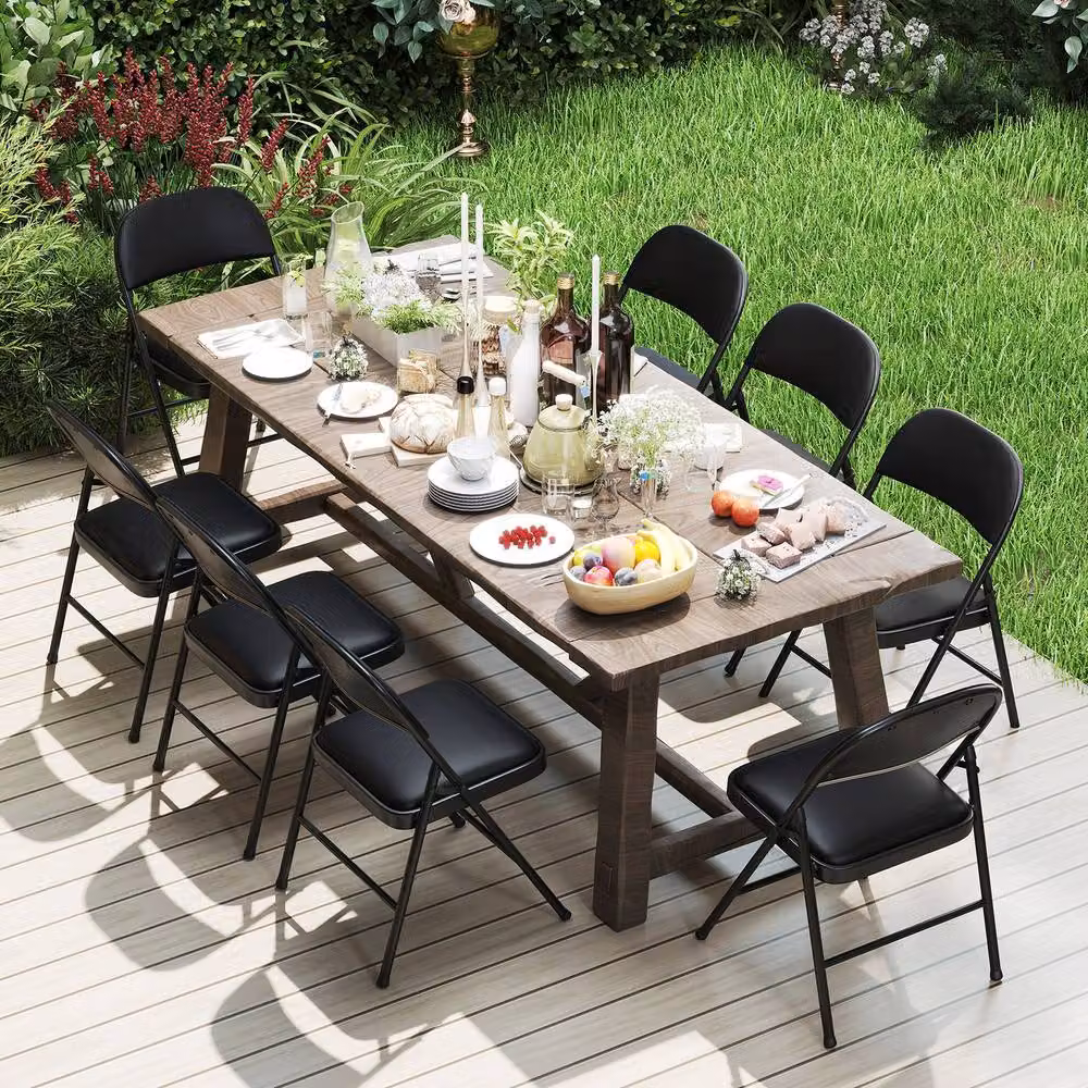 Costway Black Padded Folding Chairs with Metal Frame and Synthetic Leather Upholstery – 6