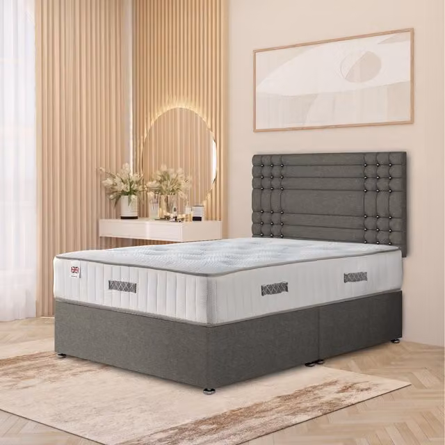 Somnior Beds Ltd Saville Linen Divan Bed Set with Headboard and Drawers in Silver Grey, W/D/H: 140 x 200 cm