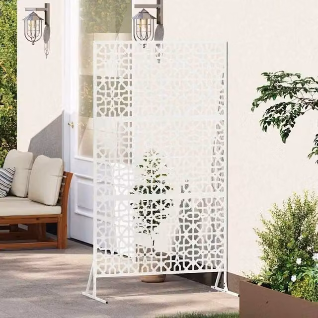 Berkfield Home White Steel Privacy Screen, W: 100 cm, D: 50 cm, H: 180 cm