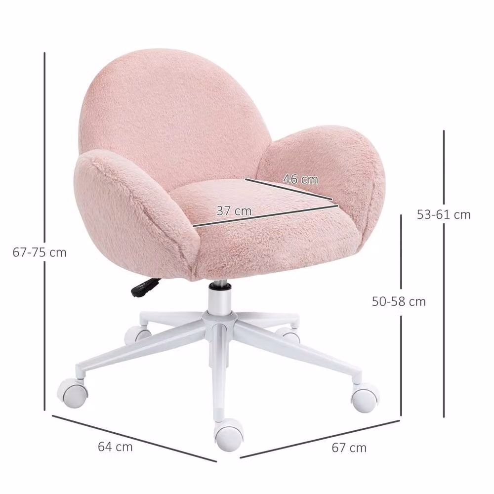 EONLION Pink Fluffy Fabric Leisure and Office Task Chair with Armrests and Swivel Function – 2