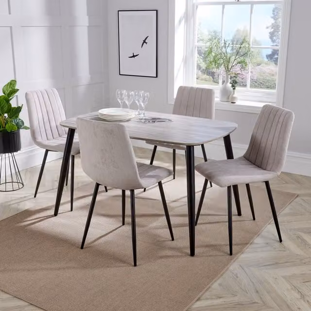 Core Products Ltd Aspen Rectangular Dining Table and 4 Fabric Chairs Set in Grey Oak Effect and Natural