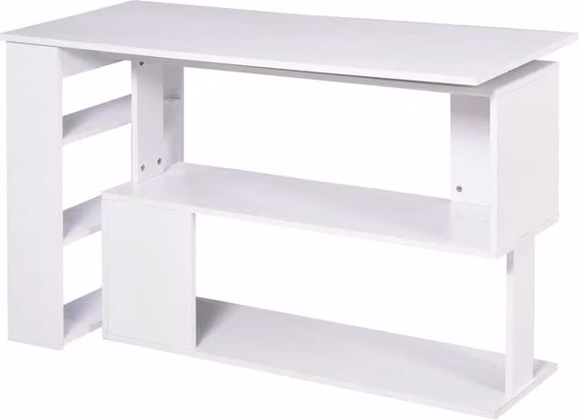NESTLUNE Modern Corner Computer Desk with 360 Degree Rotating Top in White – 1