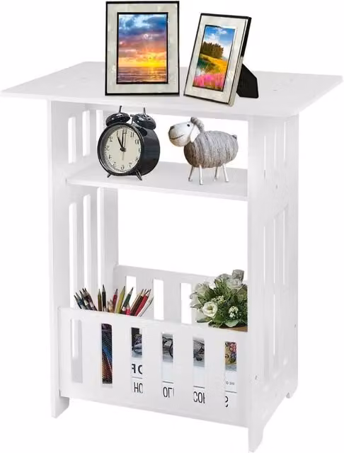 Kelvenix Small White Bedside Table and Nightstand Storage Shelf W/D/H: 30.0 x 45.0 x 49.0 cm – 1