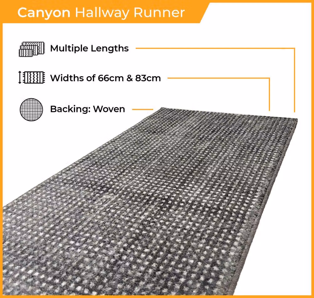 runrug Canyon Hallway Carpet Runner Rug in Stone, W: 66 cm, L: 240 cm – 2
