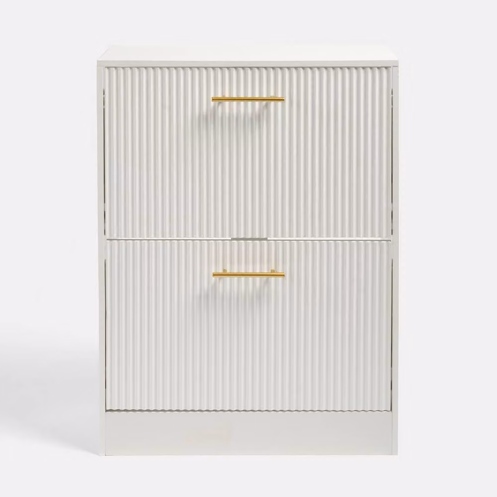 OHS Modern Ribbed 2-Drawer White Flip Down Shoe Cabinet for Hallway Storage – 3