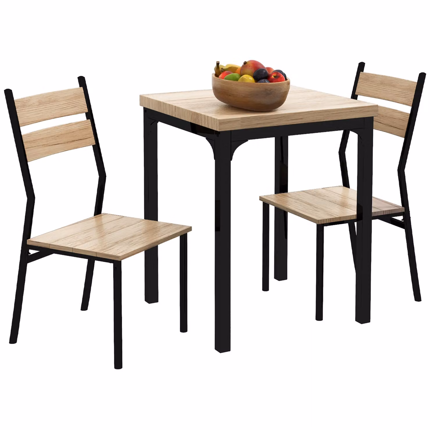HOMCOM 3 Piece Compact Dining Set with Square Table and 2 Chairs in Brown – 2