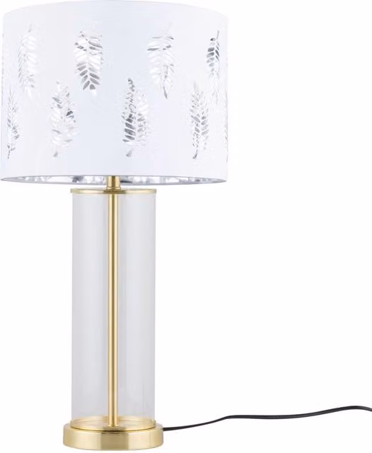 First Choice Lighting Aura Satin Brass Table Lamp with White Fern Cut Out Silver Shade in Gold – 1