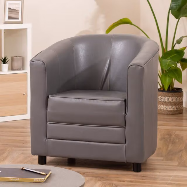 Artemis Home Aspen Grey Synthetic Leather Tub Chair with Armrests – 1