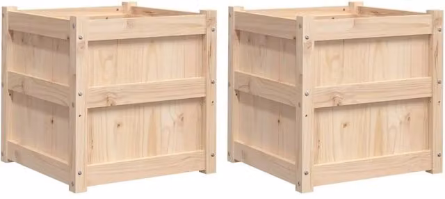 Berkfield Home Garden 2-Piece Solid Wood Pine Planter Set in Beige – 1