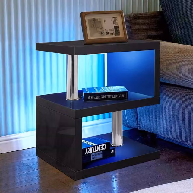 Comfy Living Abstract S-Shaped High Gloss LED Side Table in Black