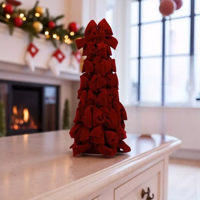 Garden Greatness Red Velvet Christmas Tree Cone Tabletop Decoration