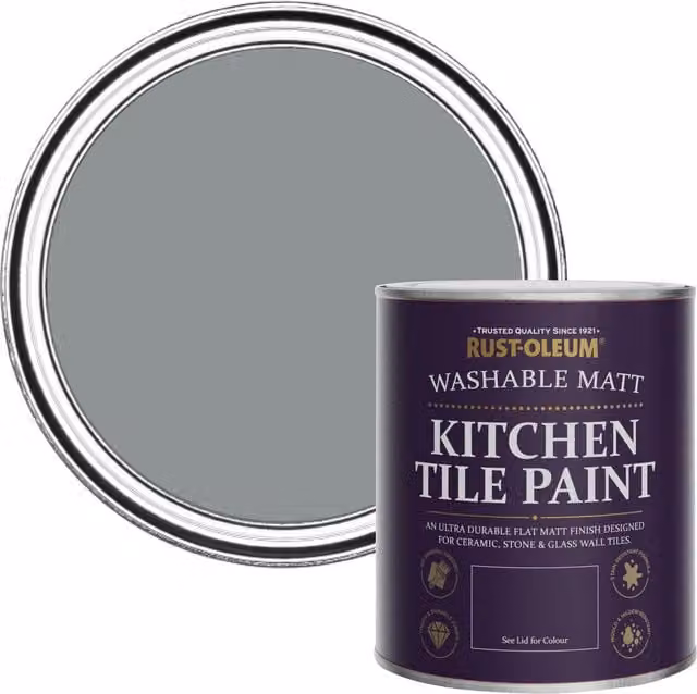 Rust-Oleum Water-Based Kitchen Tile Paint in Matt Finish, Grey, 0.75 l