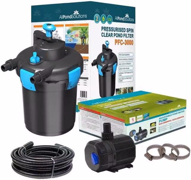 AllPondSolutions PFC-3000-KIT Easy Clean Pressurised Pond Filter Set, 3000L, Black