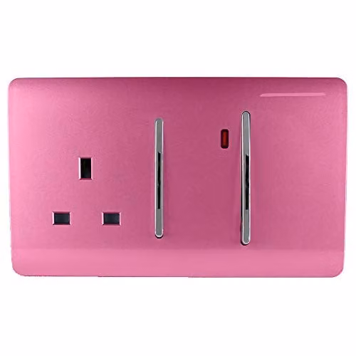 Trendi Switch Screwless Combination Cooker Switch and Single Plug Socket with Neon Indicator in Candy Pink