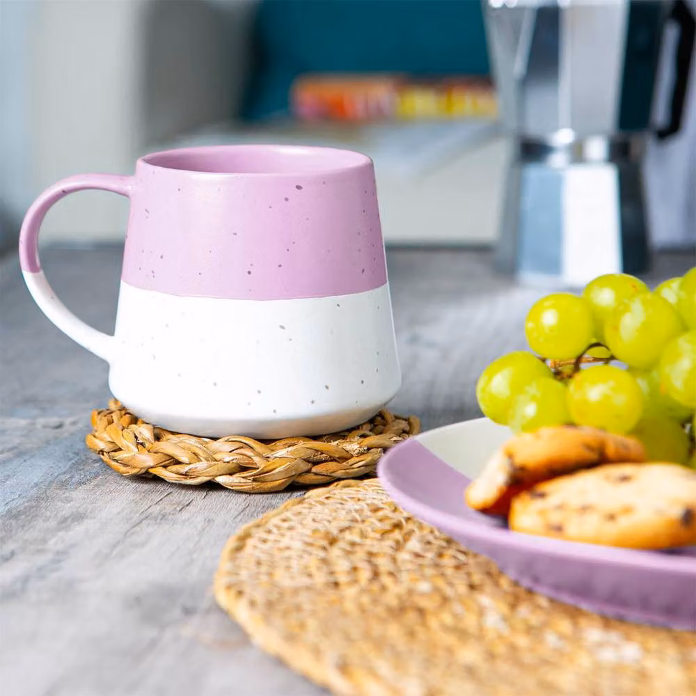 Nicola Spring Colour Block Flecked Stoneware Belly Coffee Mugs, Purple, 370ml, Set of 2 – 2