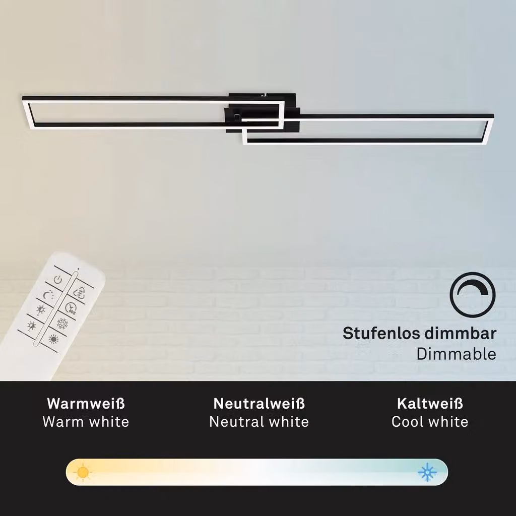Briloner Black 36W CCT LED Rectangular Wall and Ceiling Light with Remote Control and Dimmer – 6