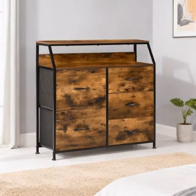 ERGOVEXA Industrial Bedroom Chest of Drawers in Brown and Black