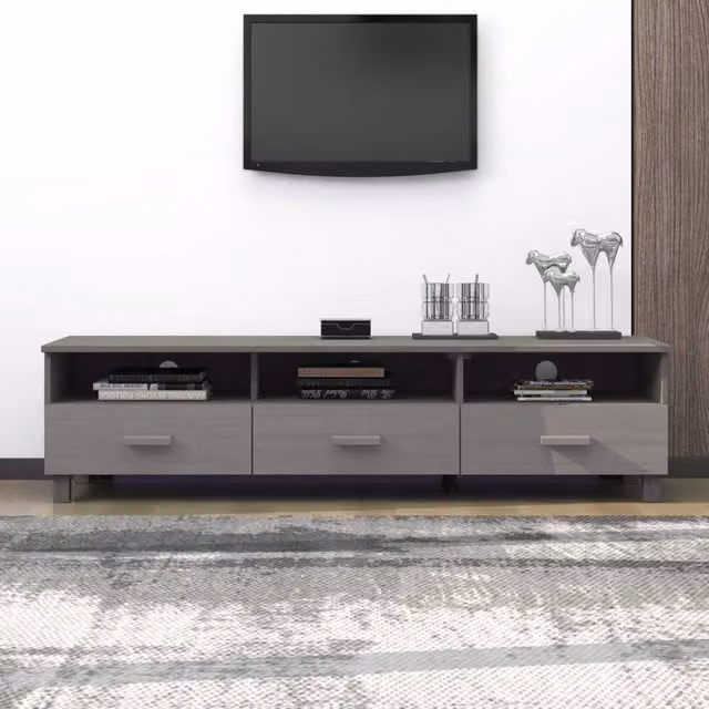 Berkfield Home HAMAR TV Cabinet in Light Grey Solid Pine Wood, W: 158 cm, D: 40 cm, H: 40 cm