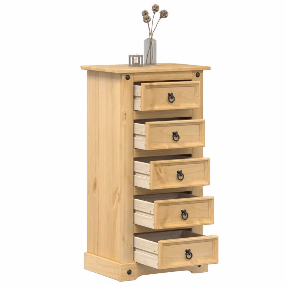 Berkfield Home Beautiful Corona Bedside Cabinet in Light Tan Solid Pine Wood, W/D/H: 53 x 39 x 103 cm – 2