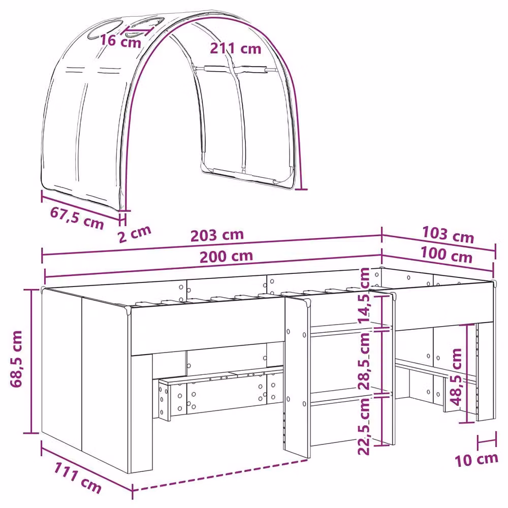 Berkfield Home 3-Piece Modern Bed with Tunnel in Sonoma Oak and Black Engineered Wood – 4