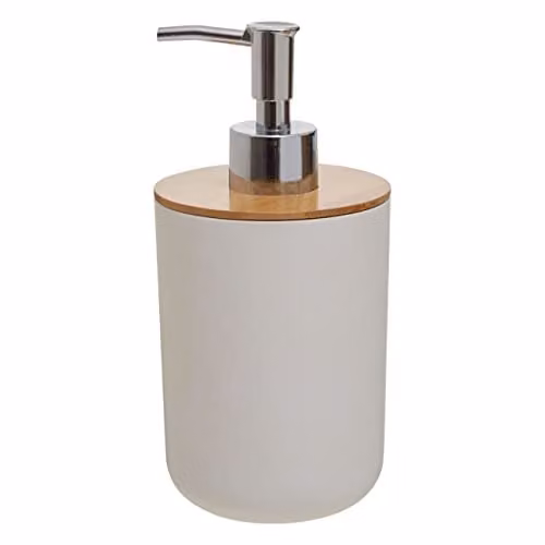 Orsina Bamboo Fibre Lotion Dispenser in White and Grey with Silver Pump, 500ml, W: 9 cm, D: 9 cm, H: 18 cm – 1