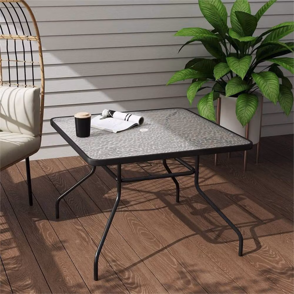 Outsunny Modern Square Glass Top Garden Dining Table in Black, W/D: 100 x 100 cm – 4