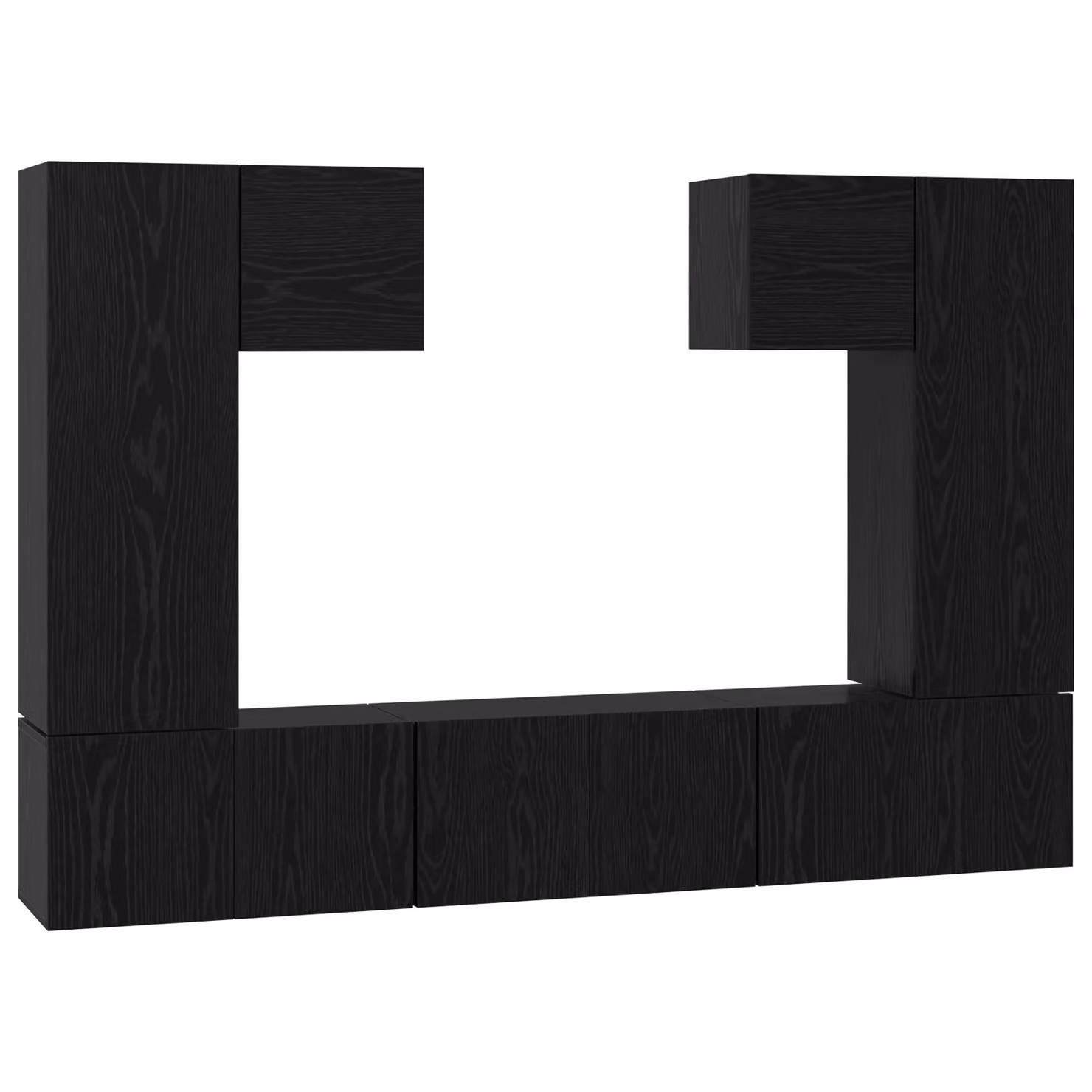 Berkfield Home 7-Piece Modern Wall-Mounted TV Cabinet Set in Black Oak with Hinged Doors and Shelving – 2