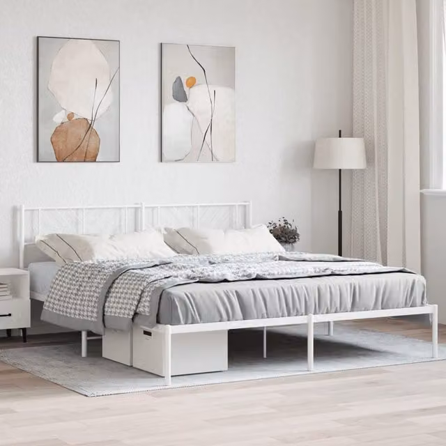 Berkfield Home Metal Bed Frame with Headboard in White