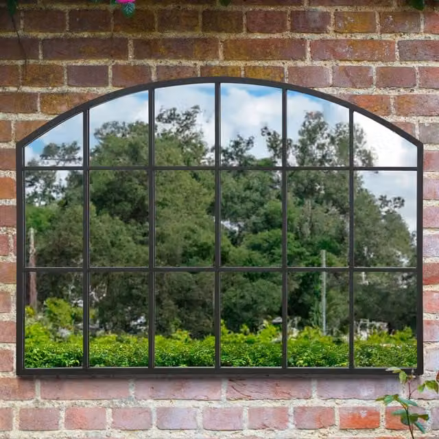 MirrorOutlet Arcus Overmantle Arch Modern Wall Garden Mirror in Black, Width: 65 cm