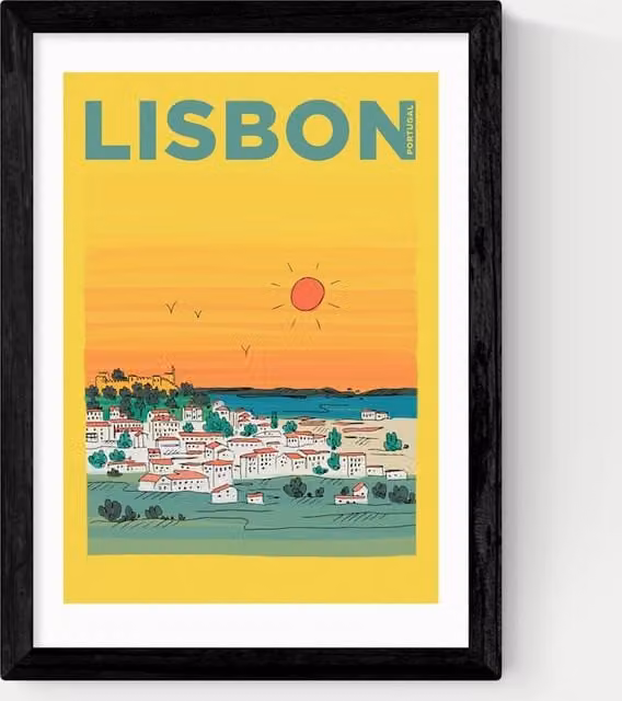 East End Prints Lisbon Graphic Framed Art Print in Black and Yellow