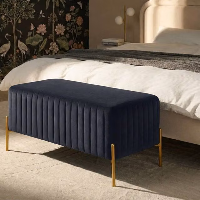 Wyld and Coco Black Velvet Bench with Gold Metal Legs W: 91 cm, D: 47 cm, H: 43 cm – 1