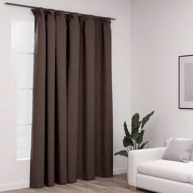 Berkfield Linen-Look Blackout Curtain with Hooks, Dark Brown, W: 290 cm, H: 245 cm