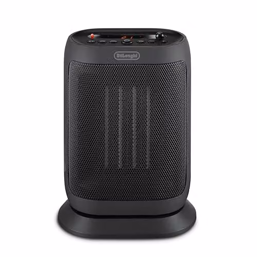 De'Longhi Capsule Twist 2kW Ceramic Fan Heater with Remote Control and Timer in Black or Grey