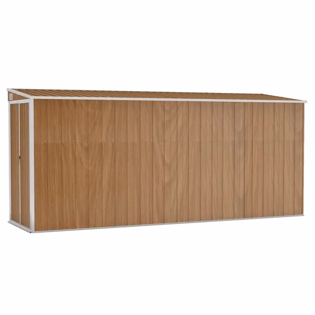 Berkfield Home Wall-mounted Lean-to Garden Shed in Brown, Galvanised Steel with Double Doors, W: 118 cm, D: 382 cm, H: 178 cm – 2