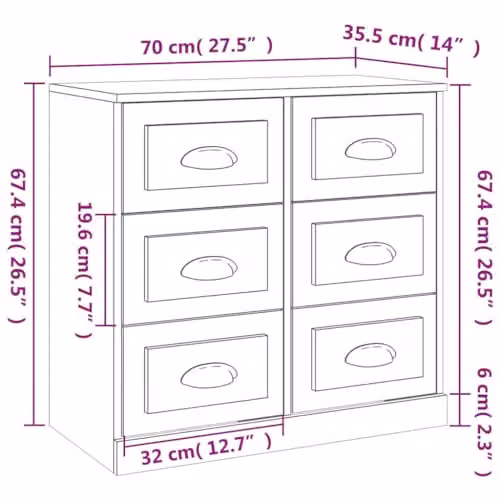 vidaXL Modern White Sideboard in MDF, W/D/H: 70 x 35.5 x 67.5 cm