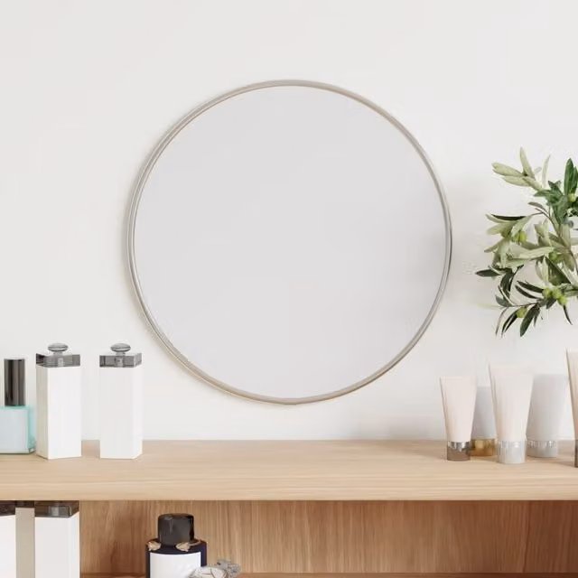 Berkfield Home Round Minimalist Wall Mirror in Silver, Diameter: 30 cm